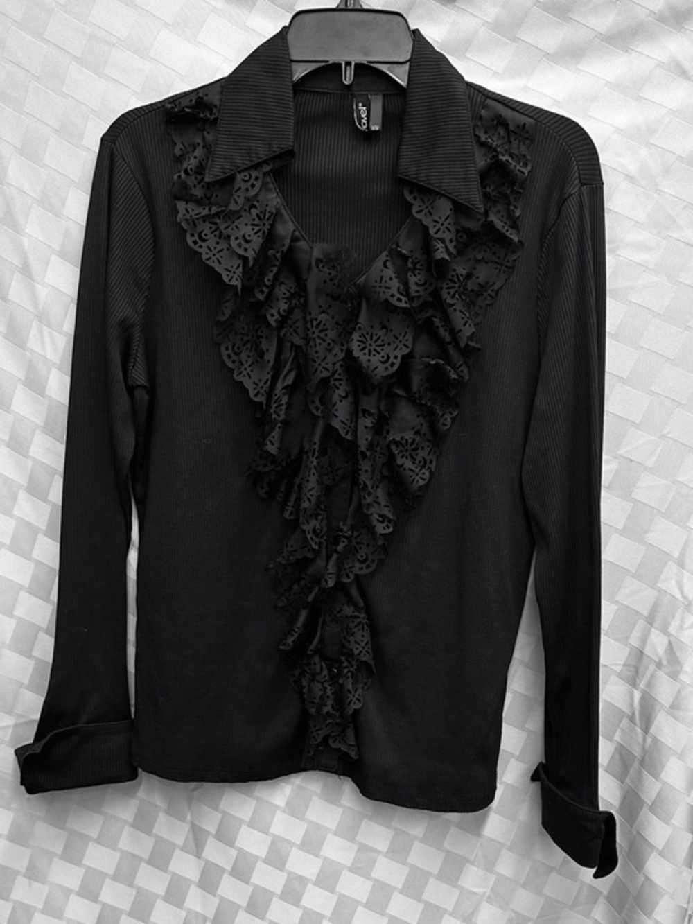 ravel Black Ruffle-Front Button Down Shirt